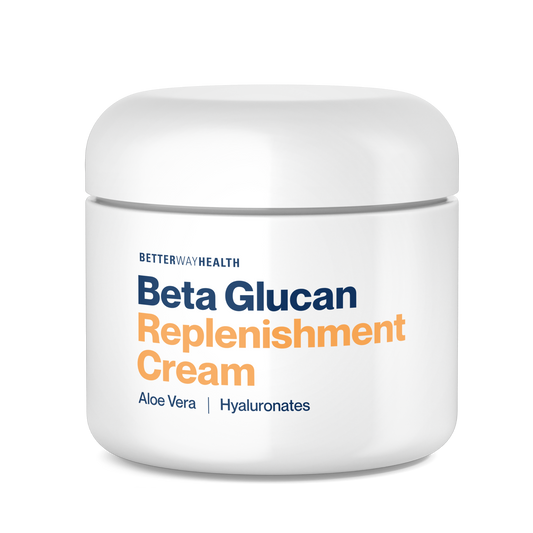 Close up shot of the official beta glucan replenishment cream and skin healing lotion